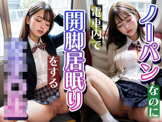 「JK」 ノーパンなのに電車内で大胆に開脚をして眠るJK 『同人』
